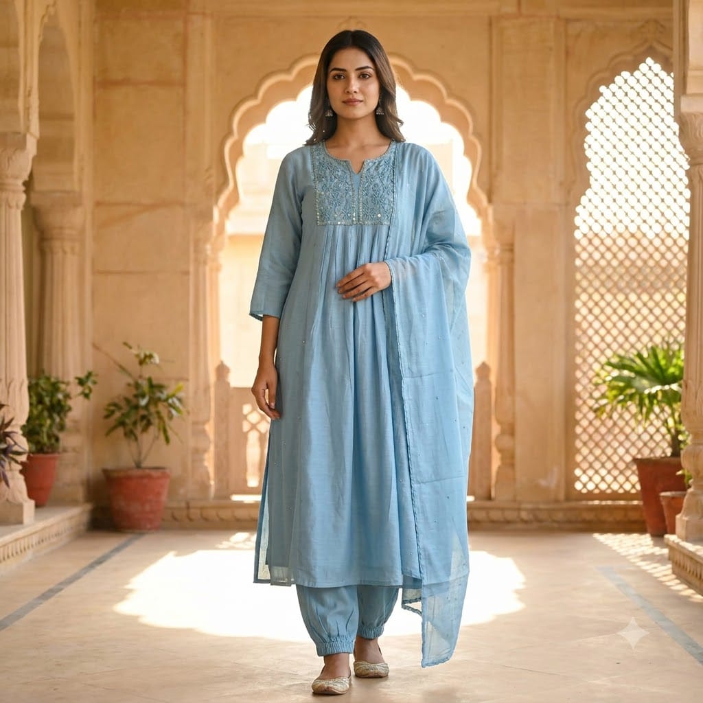 Blue Chanderi Silk Salwar | 11492