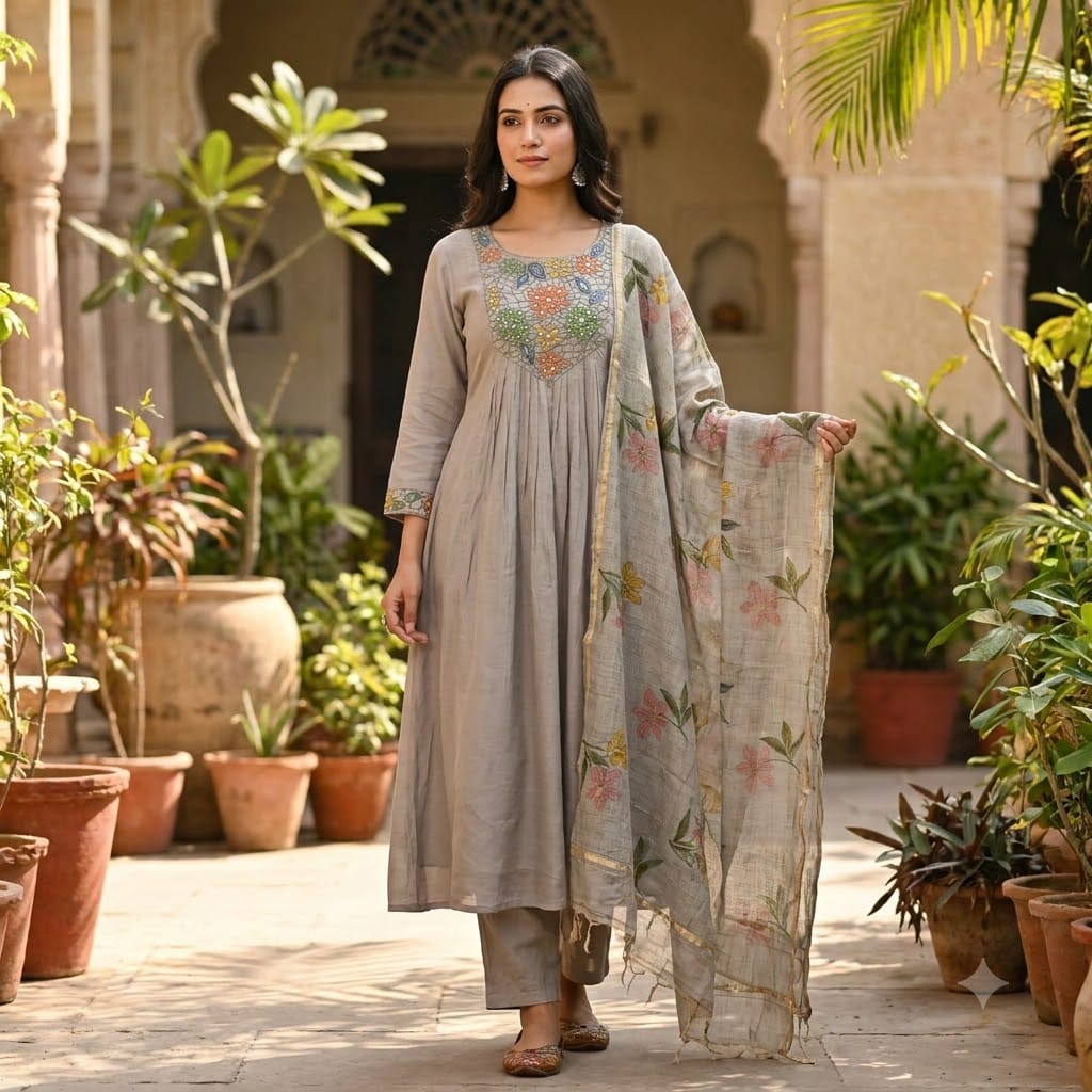 Taupe Chanderi Silk Salwar | 11473