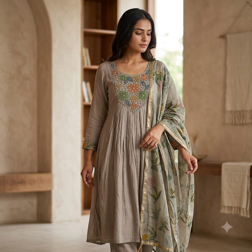 Taupe Chanderi Silk Salwar | 11473