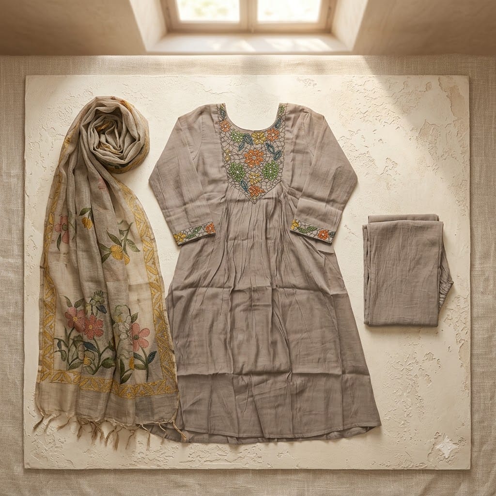 Taupe Chanderi Silk Salwar | 11473