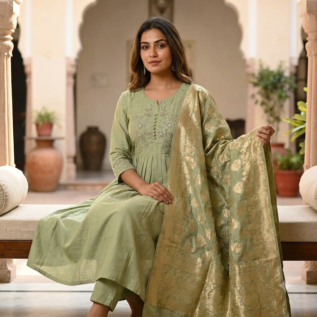 Green Chanderi Silk Salwar | 11521