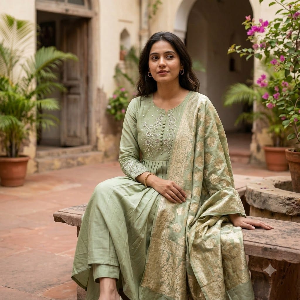 Green Chanderi Silk Salwar | 11521