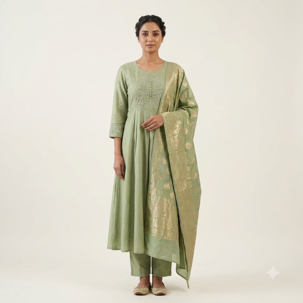 Green Chanderi Silk Salwar | 11521