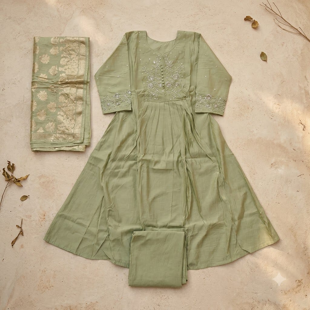 Green Chanderi Silk Salwar | 11521