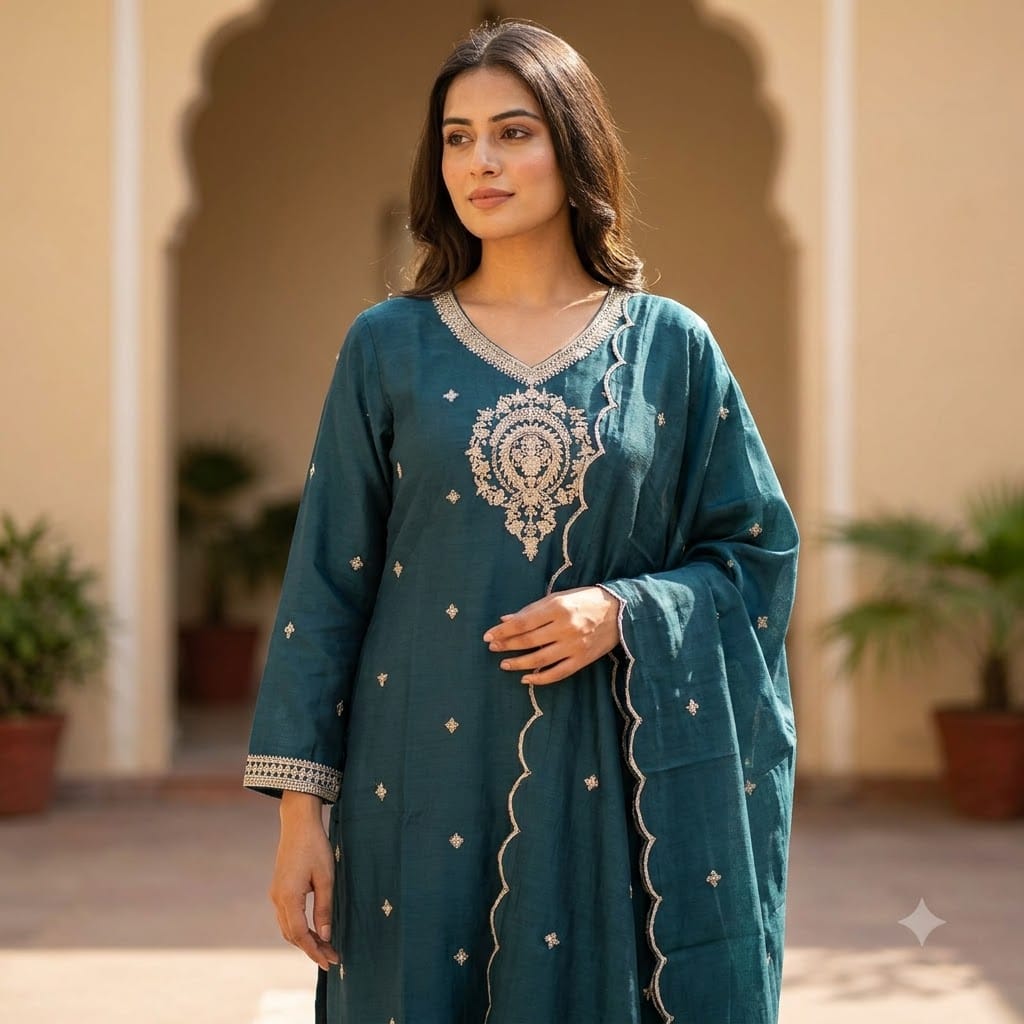 Dark Teal Chanderi Silk Salwar | 11502