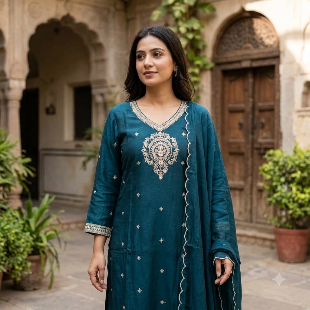 Dark Teal Chanderi Silk Salwar | 11502