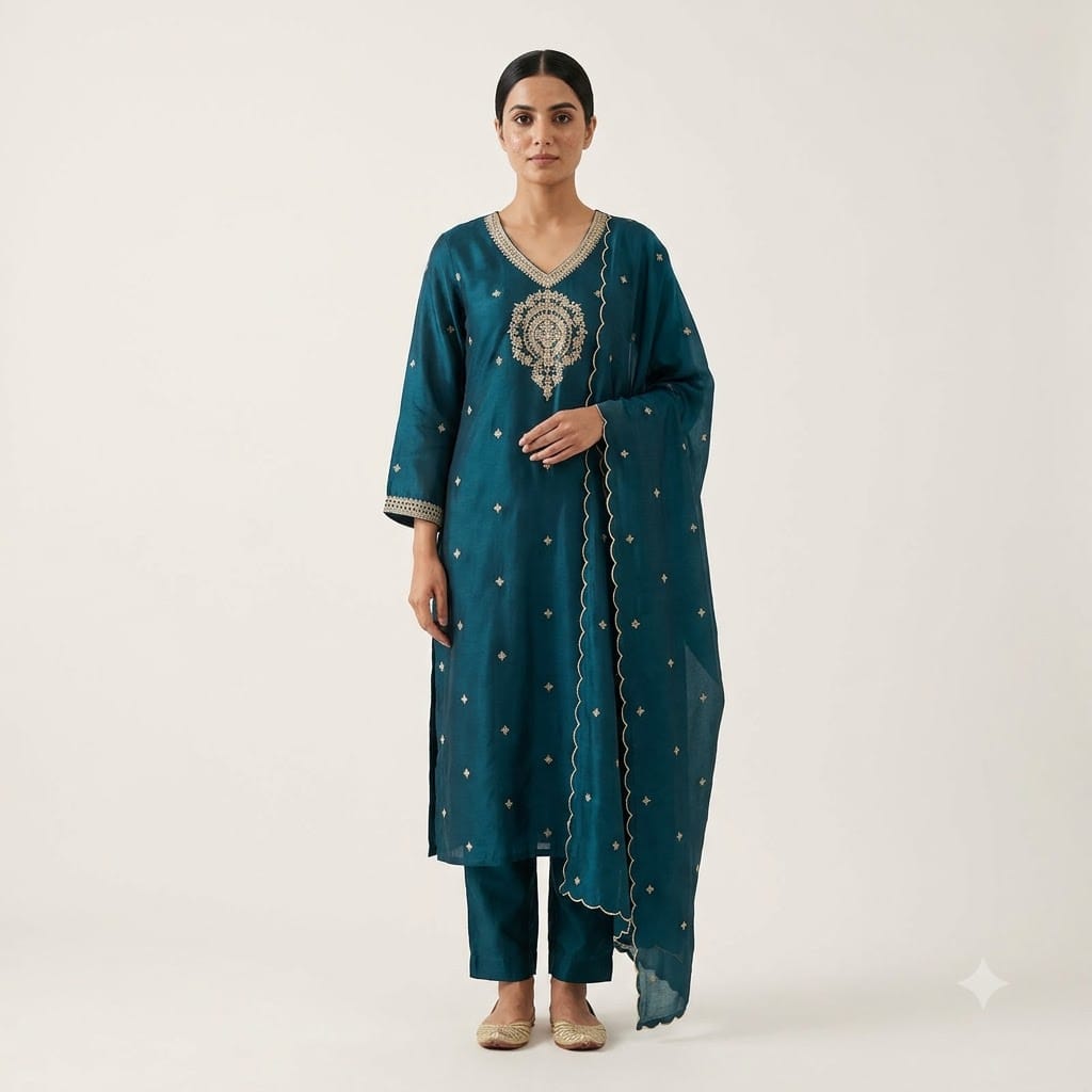 Dark Teal Chanderi Silk Salwar | 11502
