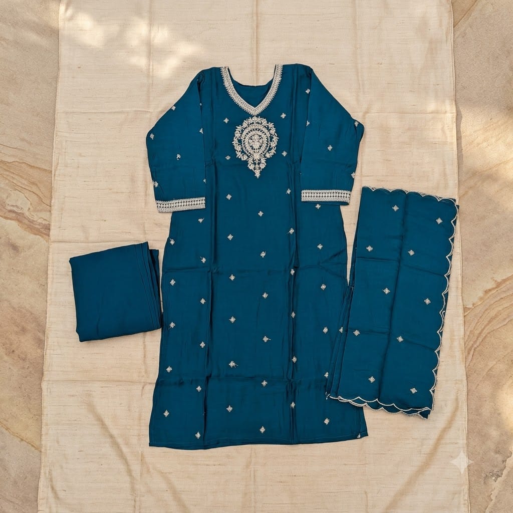 Dark Teal Chanderi Silk Salwar | 11502
