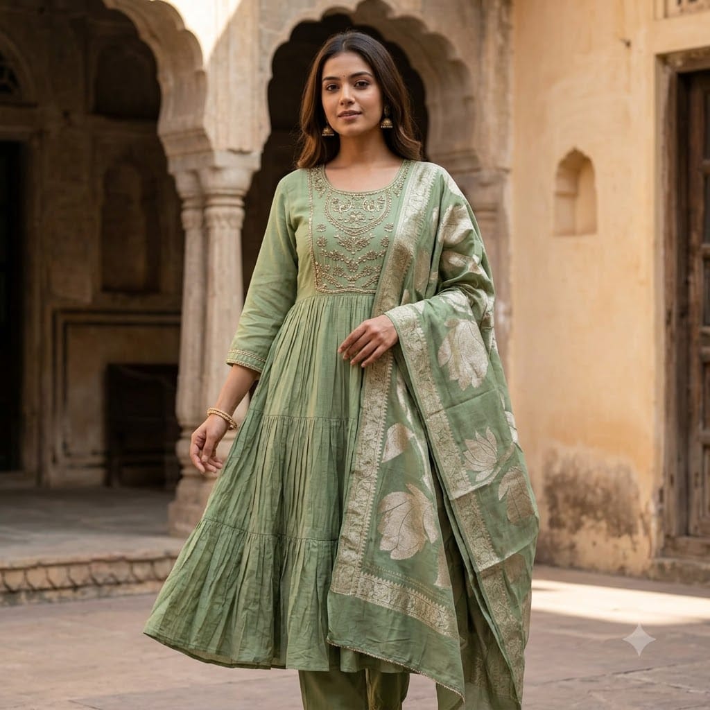 Sage Green Chanderi Silk Salwar | 11503