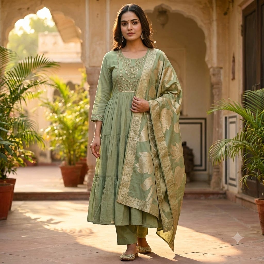 Sage Green Chanderi Silk Salwar | 11503