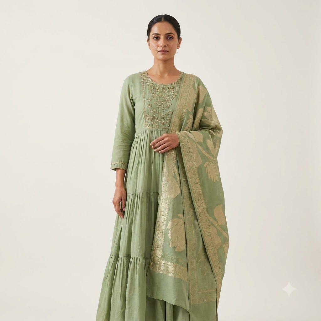 Sage Green Chanderi Silk Salwar | 11503