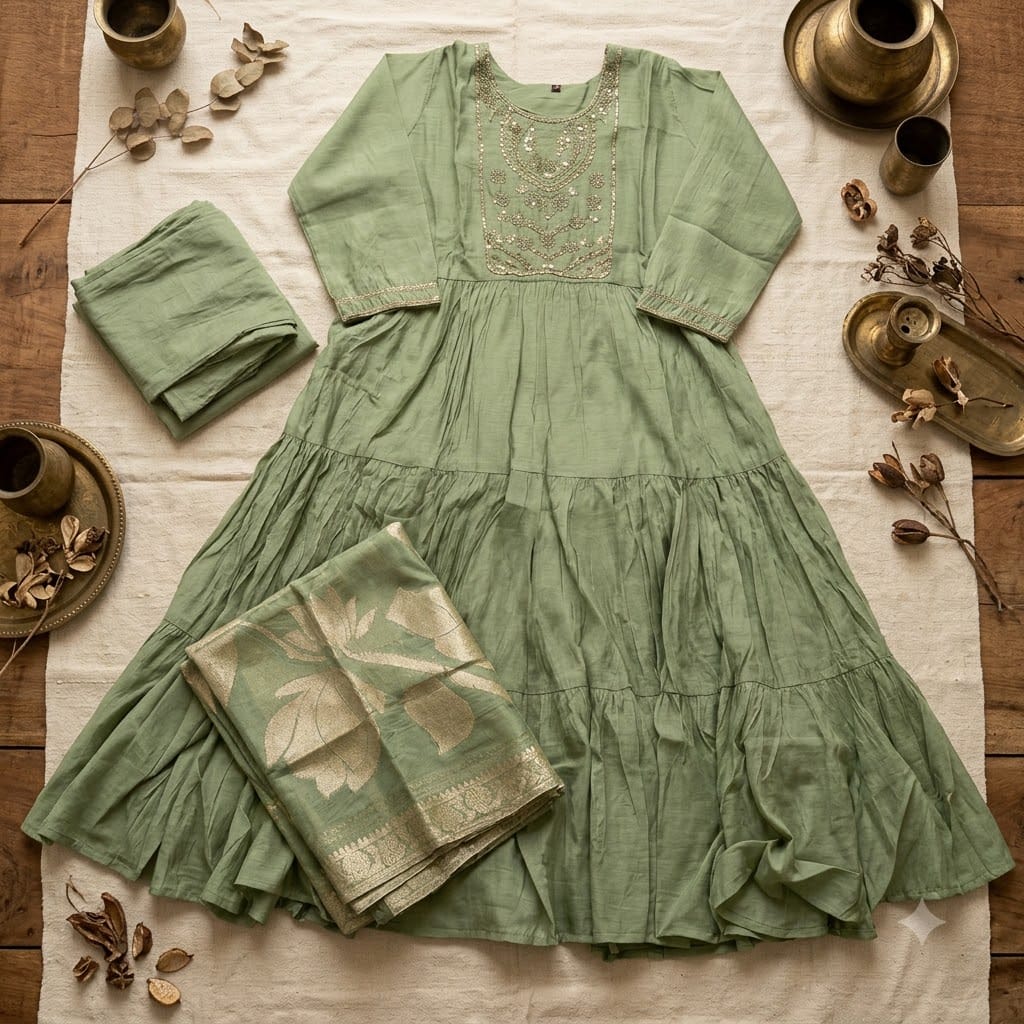 Sage Green Chanderi Silk Salwar | 11503