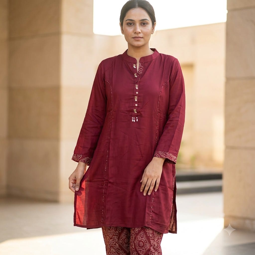Maroon Gajji Silk Co-ord Set | 11589