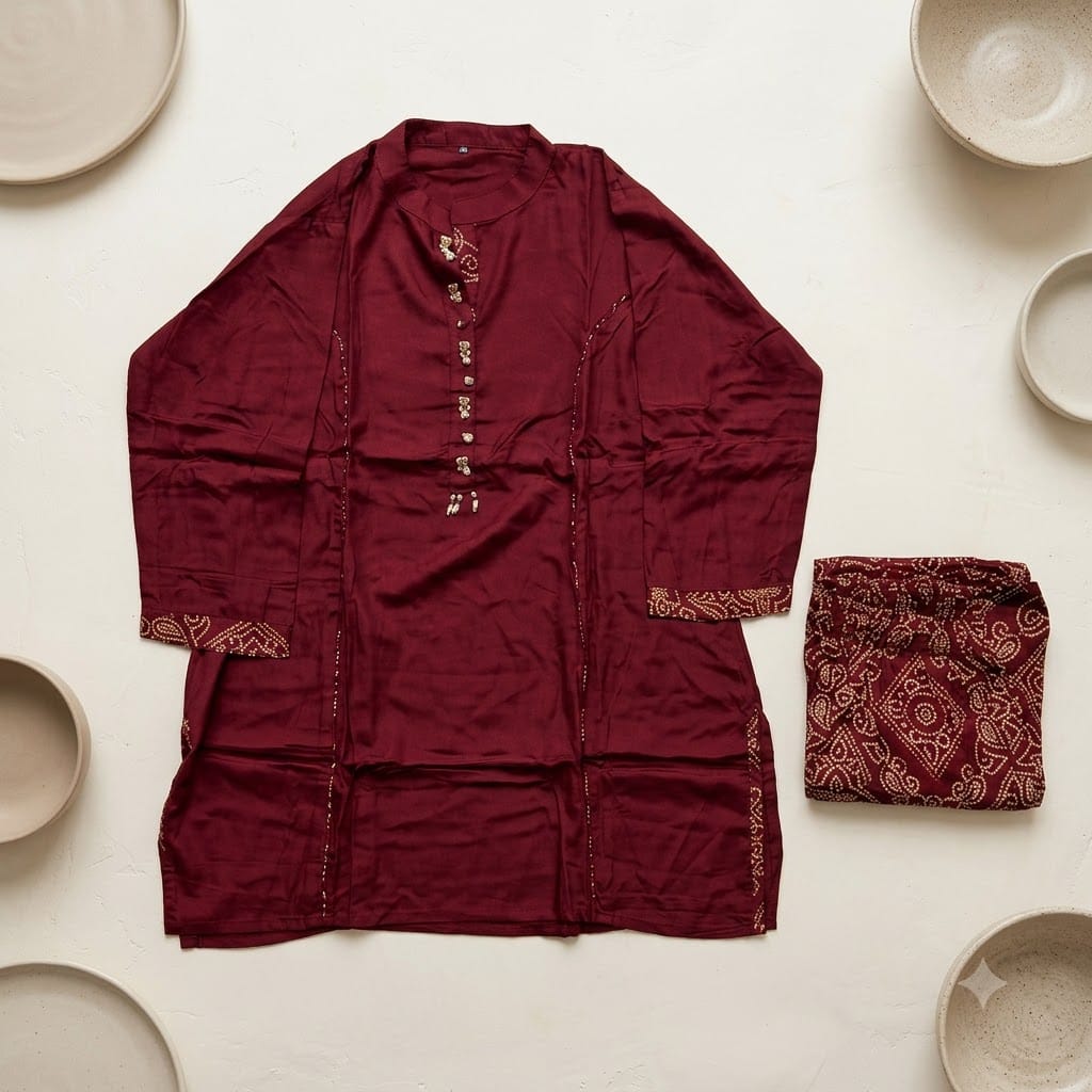 Maroon Gajji Silk Co-ord Set | 11589