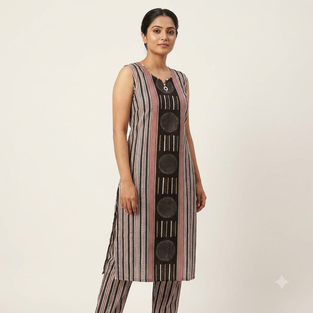 Black Cotton Silk Co-ord Set | 11569
