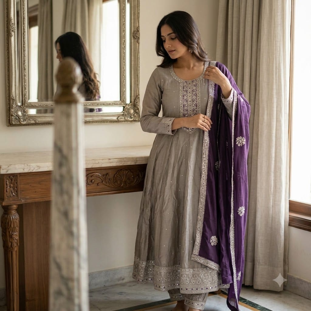 Grey Cotton Silk Salwar | 11564