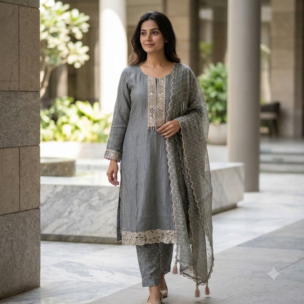 Grey Cotton Silk Salwar | 11595