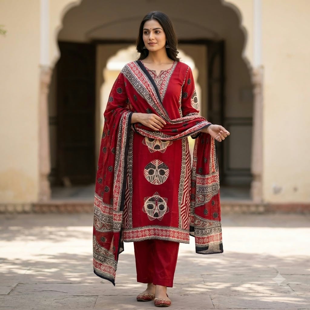 Red Cotton Silk Salwar | 11567