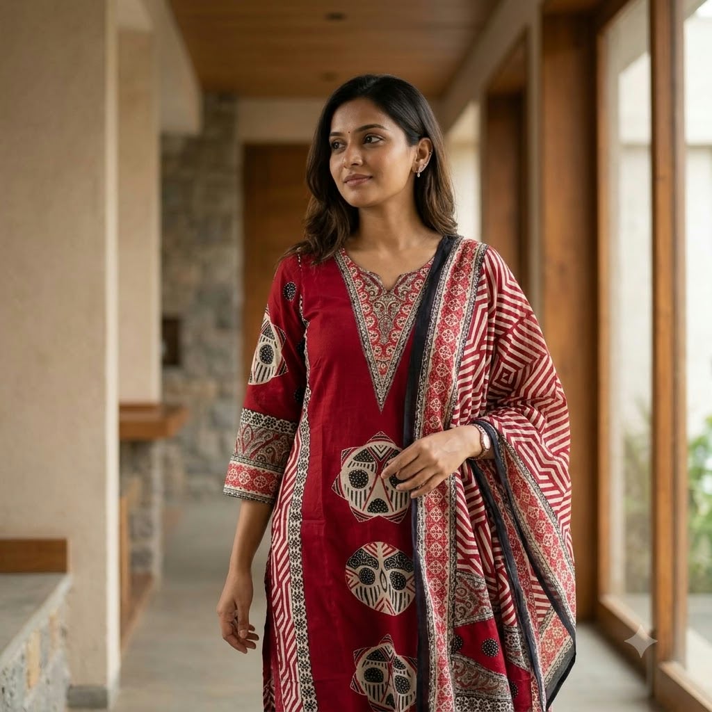 Red Cotton Silk Salwar | 11567