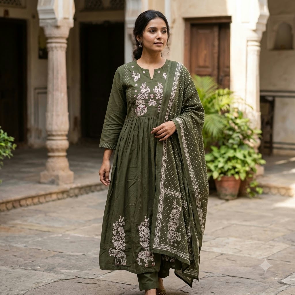 Green Cotton Salwar | 11557