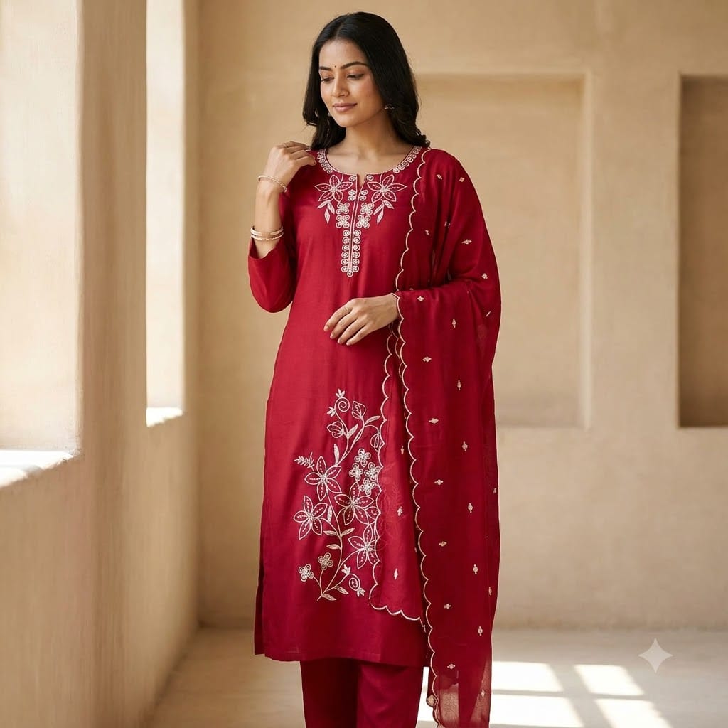 Red Chanderi Silk Salwar | 11536