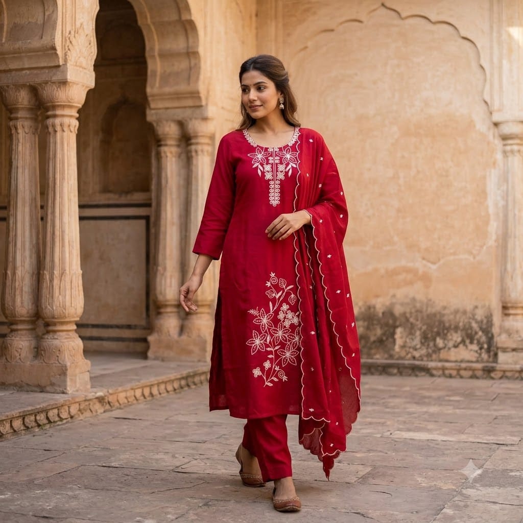 Red Chanderi Silk Salwar | 11536