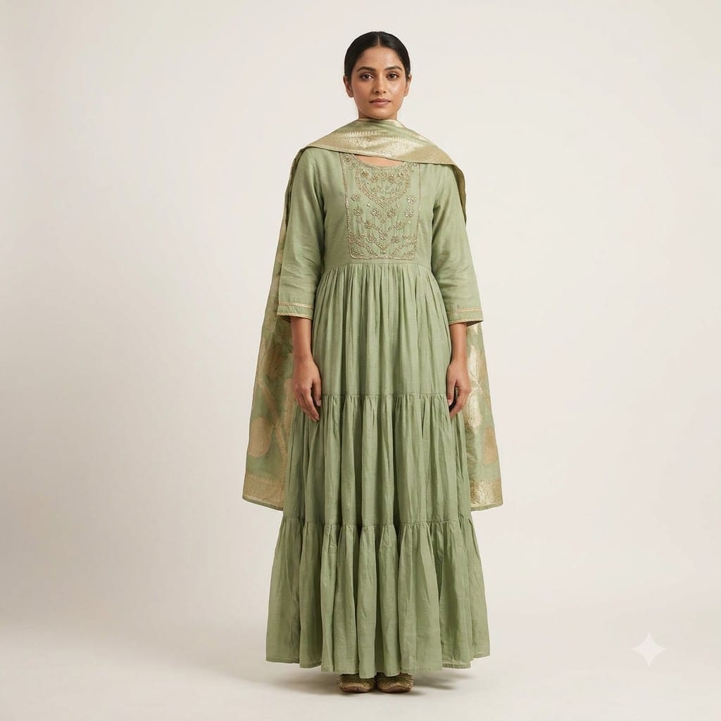 Green Chanderi Silk Salwar | 11503