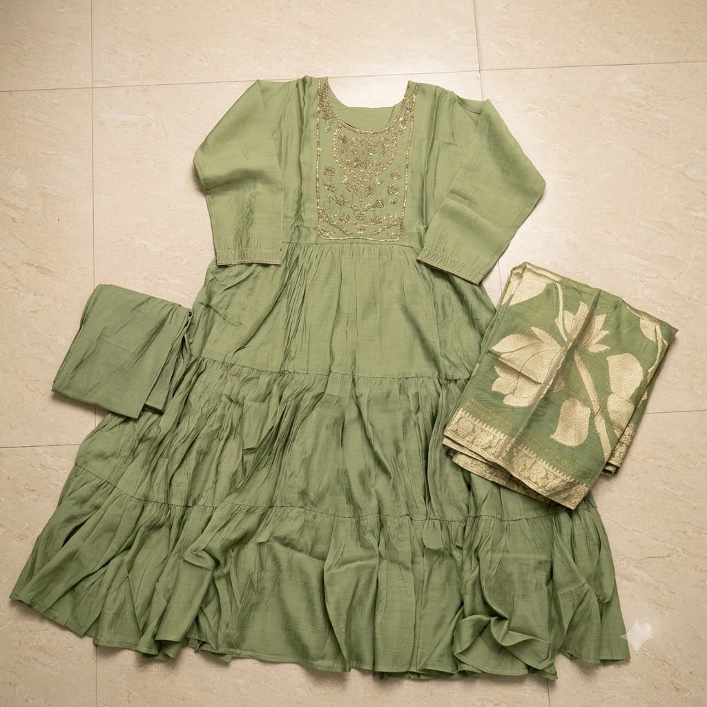 Green Chanderi Silk Salwar | 11503