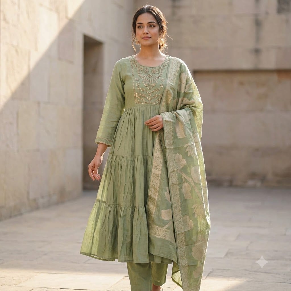 Green Chanderi Silk Salwar | 11503