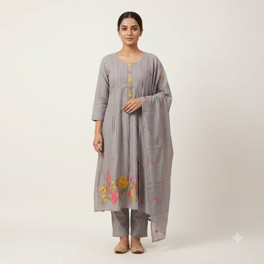 Grey Chanderi Silk Salwar | 11516