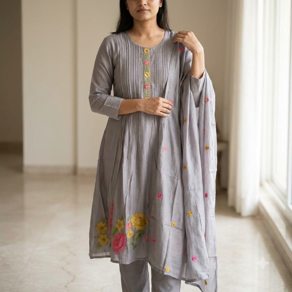 Grey Chanderi Silk Salwar | 11516