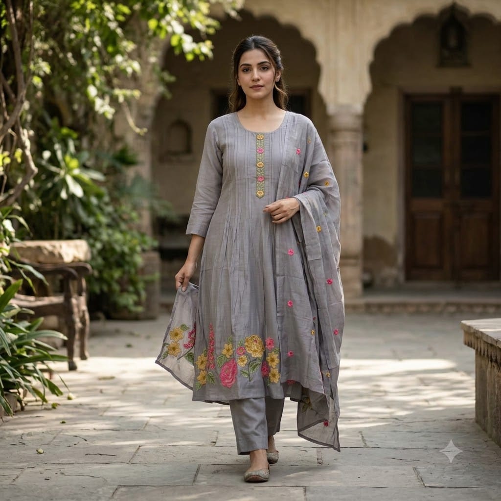 Grey Chanderi Silk Salwar | 11516