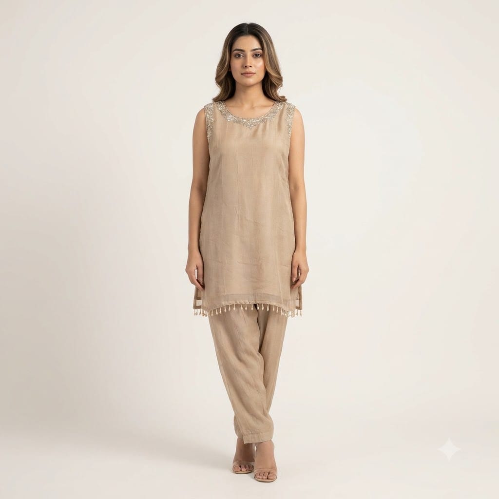 Beige Silk Co-ord Set | 11581
