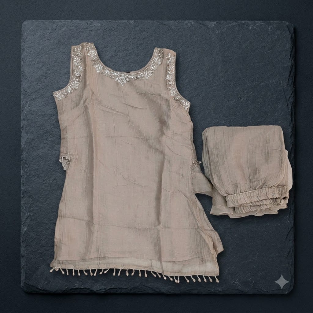 Beige Silk Co-ord Set | 11581
