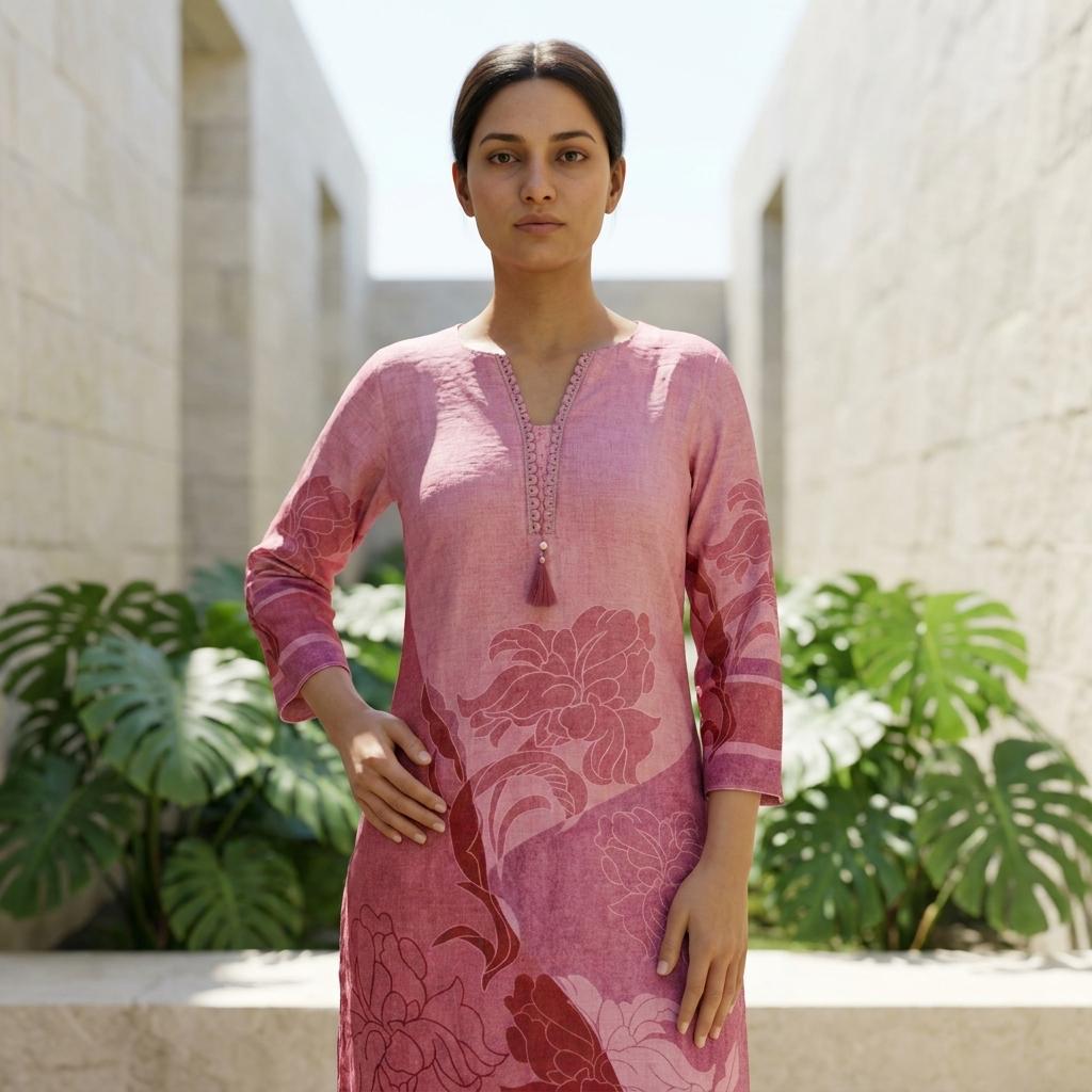 Pink Linen Kurti