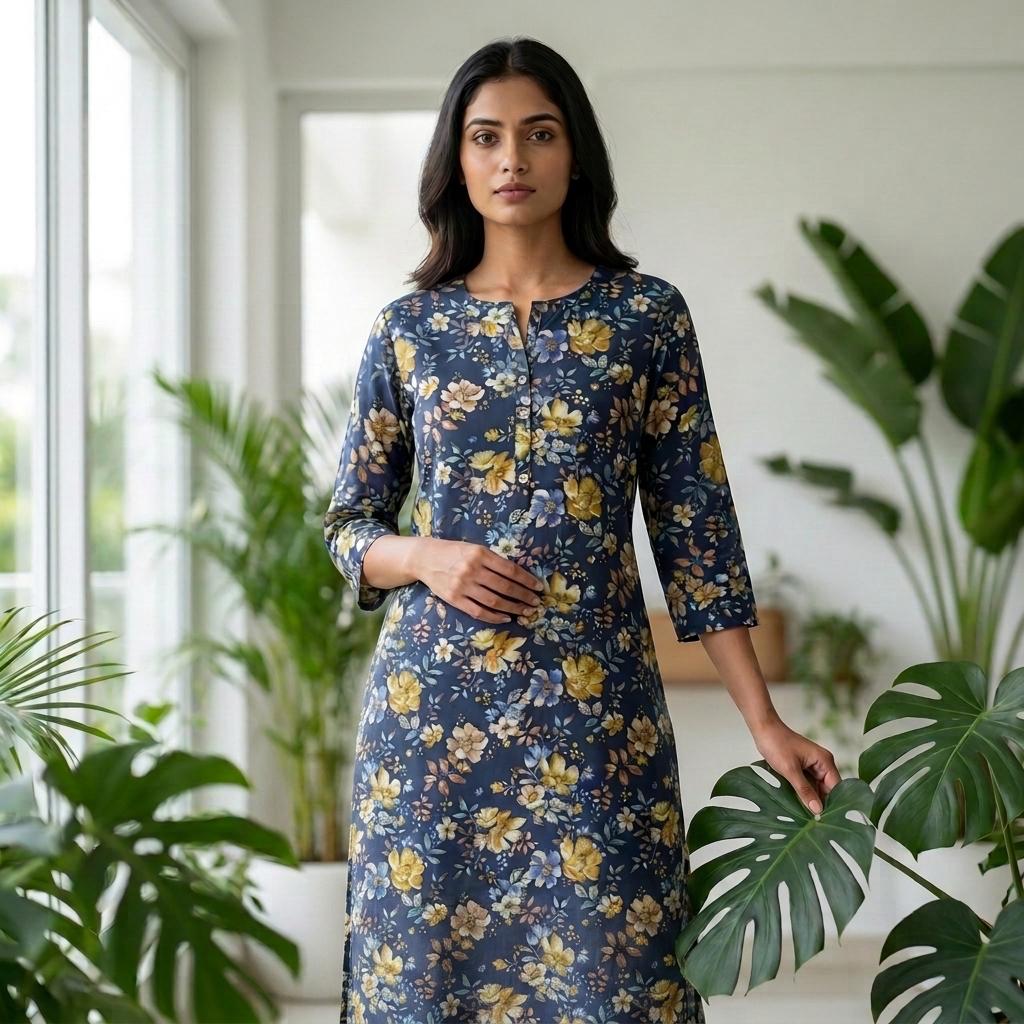 Blue Cotton Silk Kurti