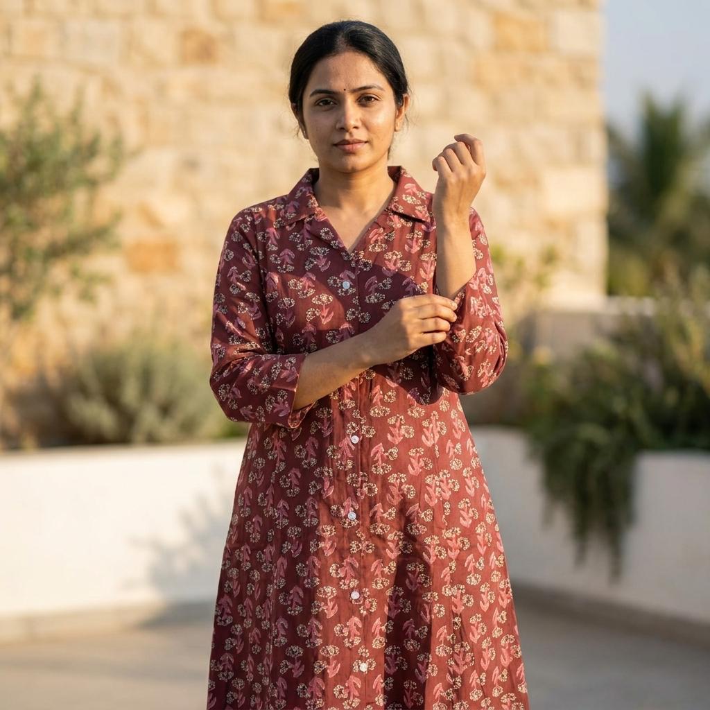 Brick Red Cotton Kurti