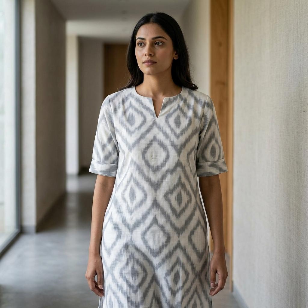 White Cotton Silk Kurti