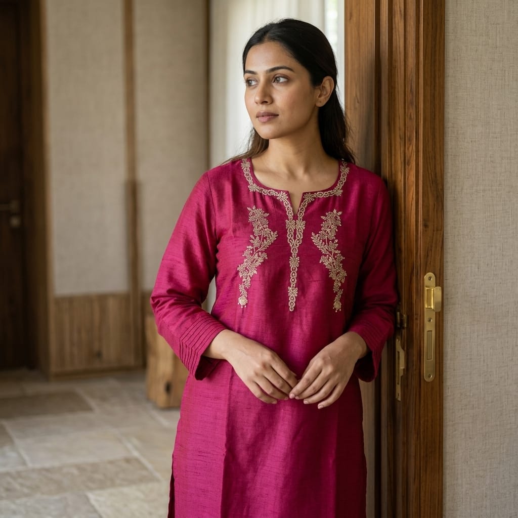 Pink Cotton Silk Kurti