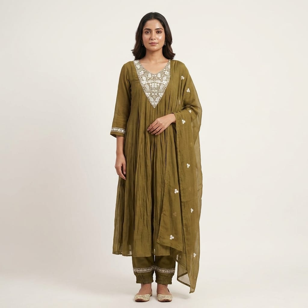 Green Cotton Silk Salwar