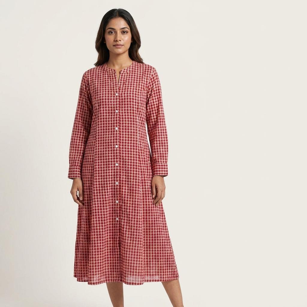 Brick Cotton Silk Kurti