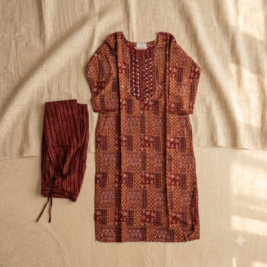 Red Cotton Silk Co-ord Set | 11458