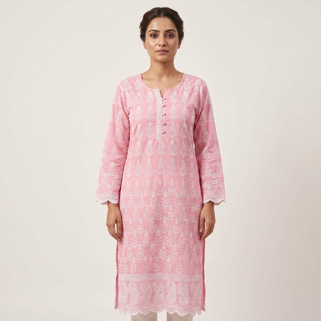 Pink Cotton Accoba Kurti
