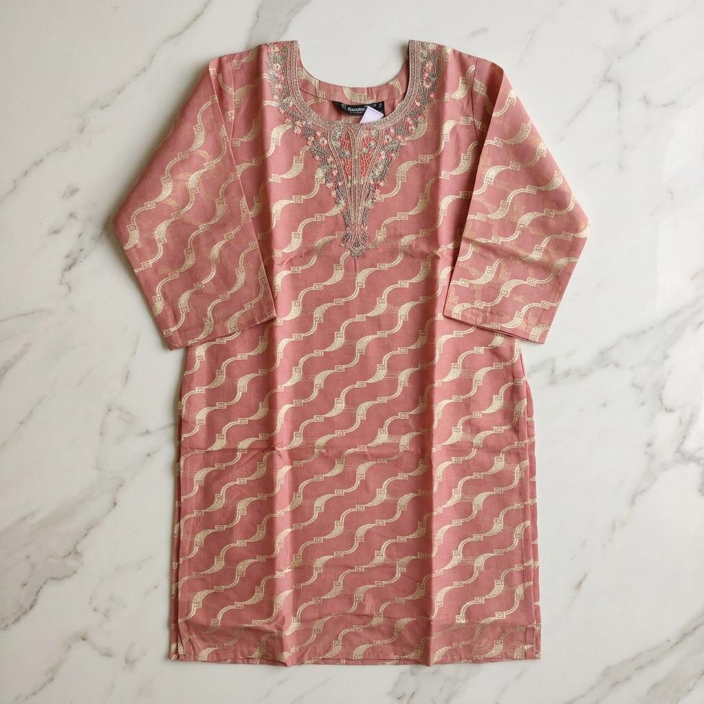 Peach Cotton Silk Kurti