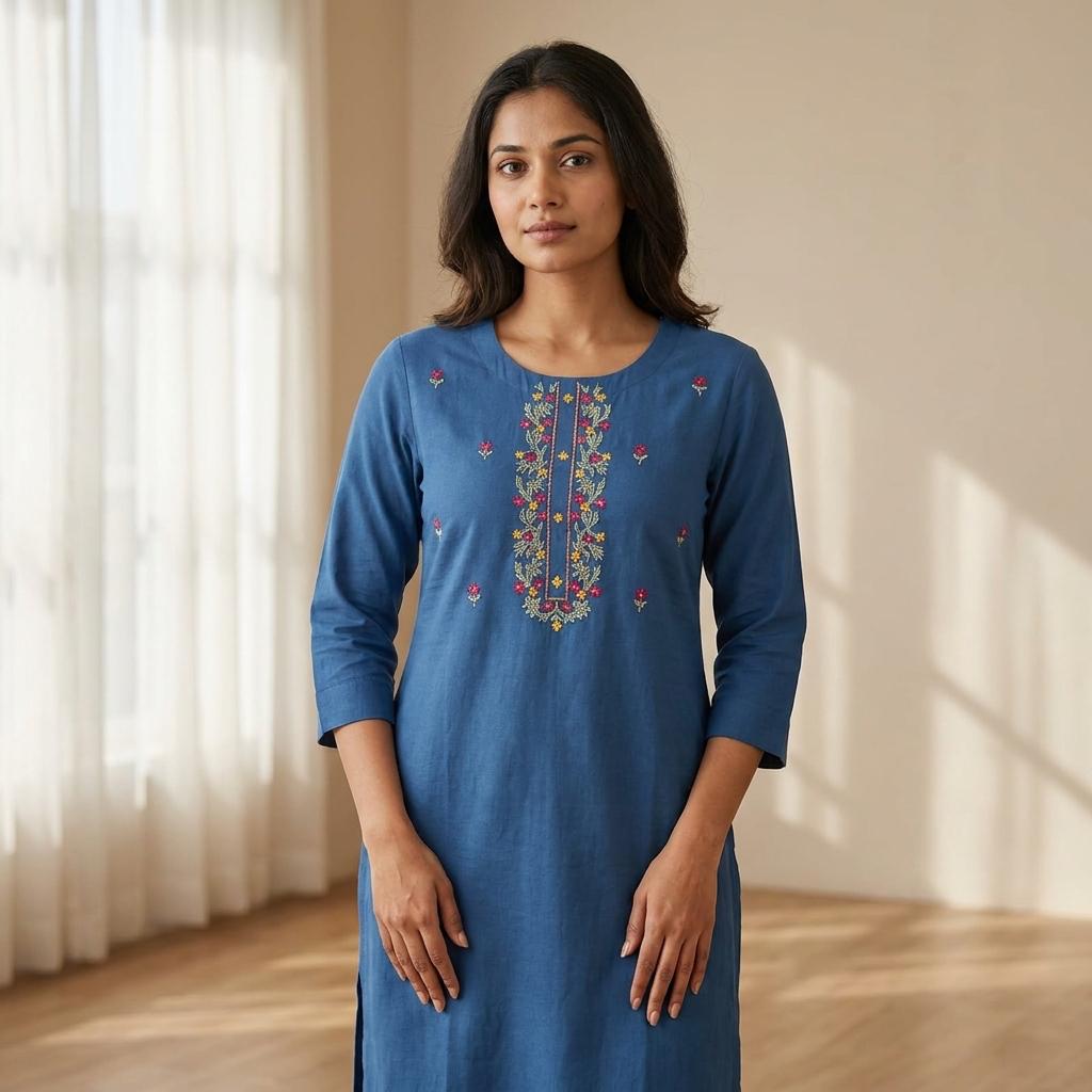 Blue Cotton Kurti