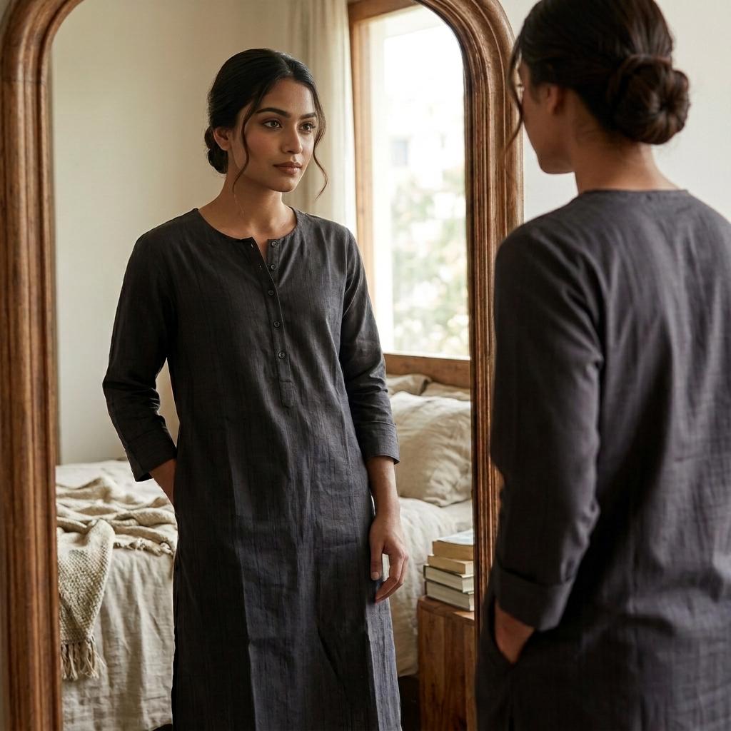 Dark Grey Cotton Silk Kurti