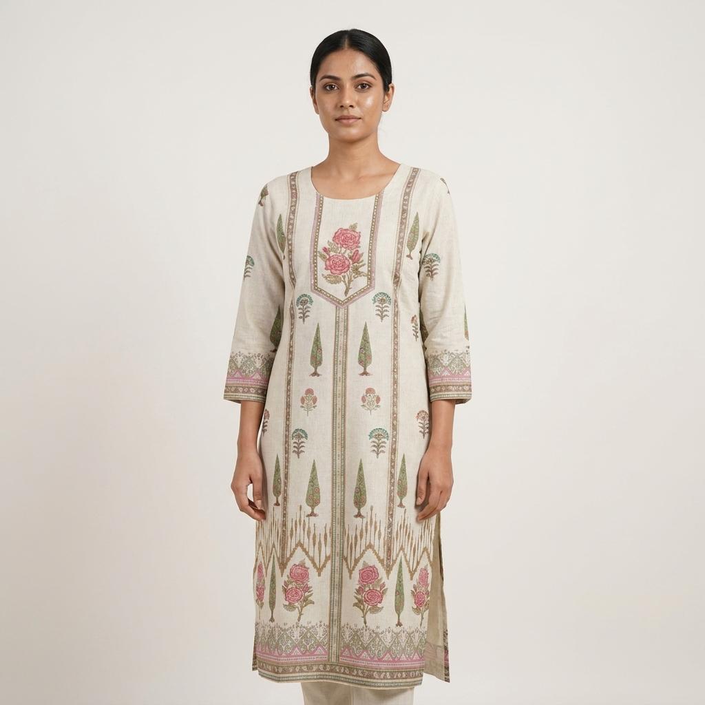 Beige Cotton Slub Kurti