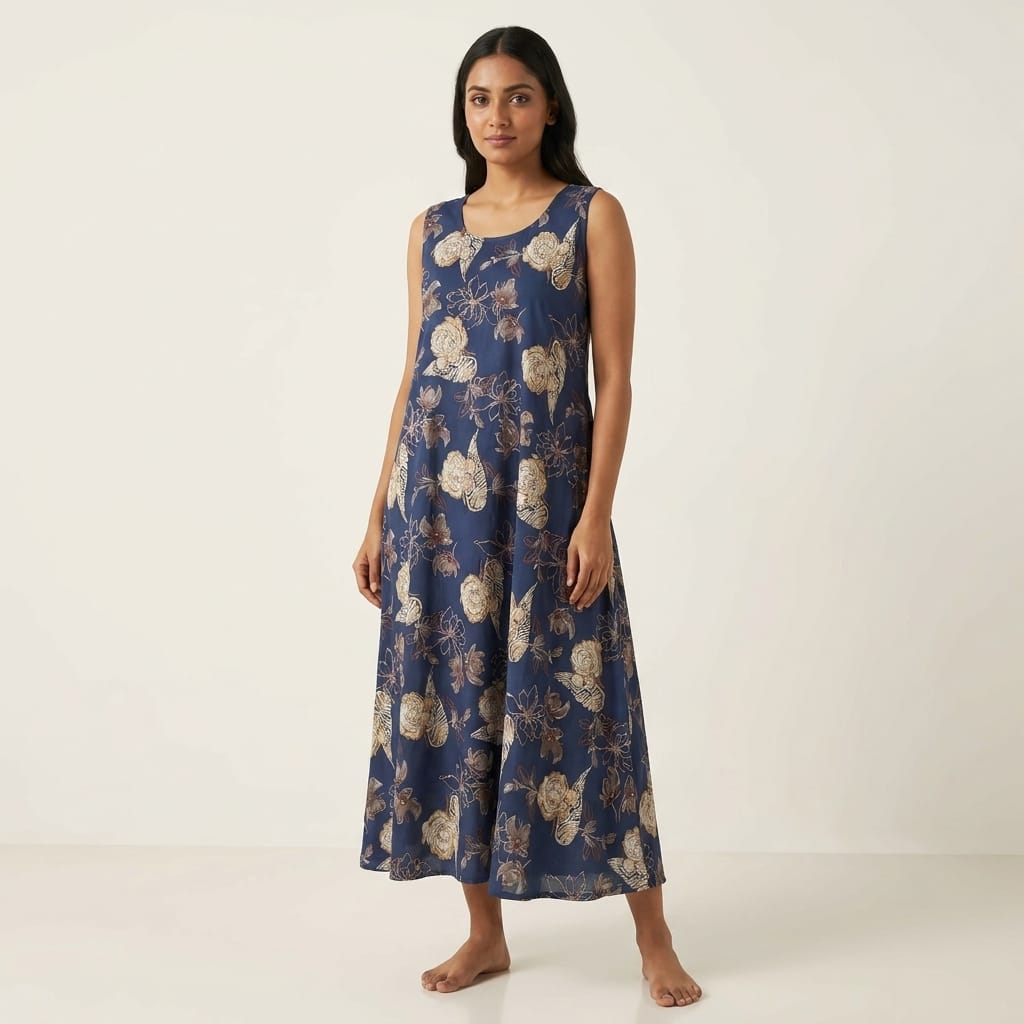 Blue Cotton Silk Kurti