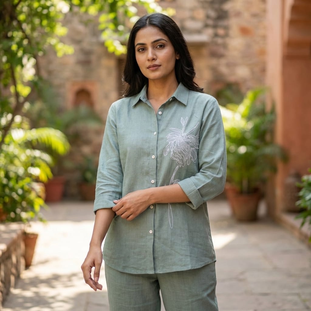 Sage Green Premium Synthetic Co-ord Set | 11314