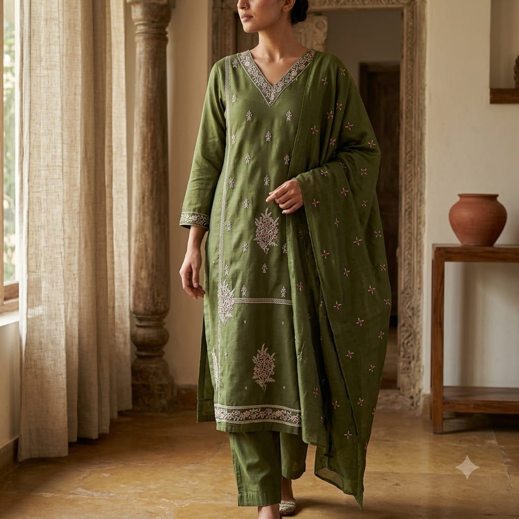 Green Cotton Silk Salwar | 11427